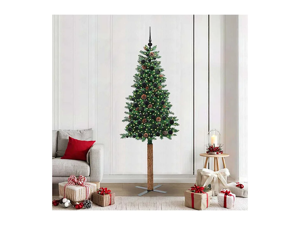Árbol de Navidad Delgado con 300 LED con soporte Verde 210 cm