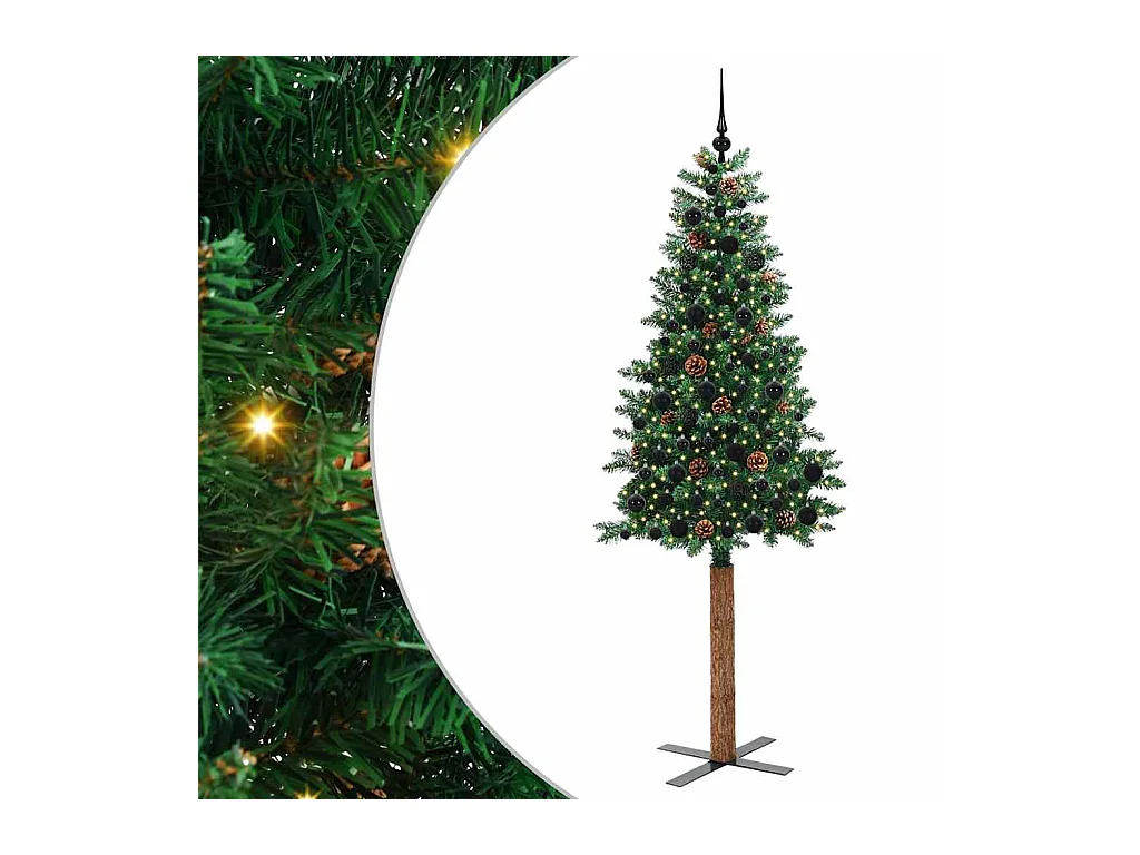 Árbol de Navidad Delgado con 300 LED con soporte Verde 210 cm