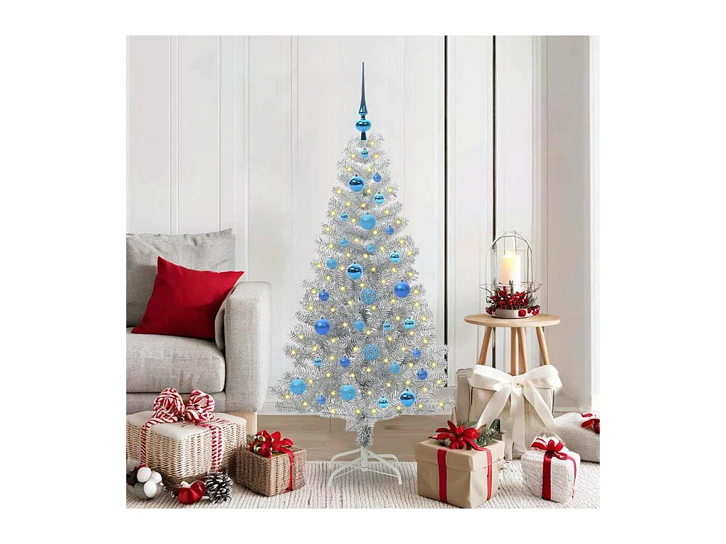 Sapin de Noël avec 150 LED avec support Argent 150 cm PET