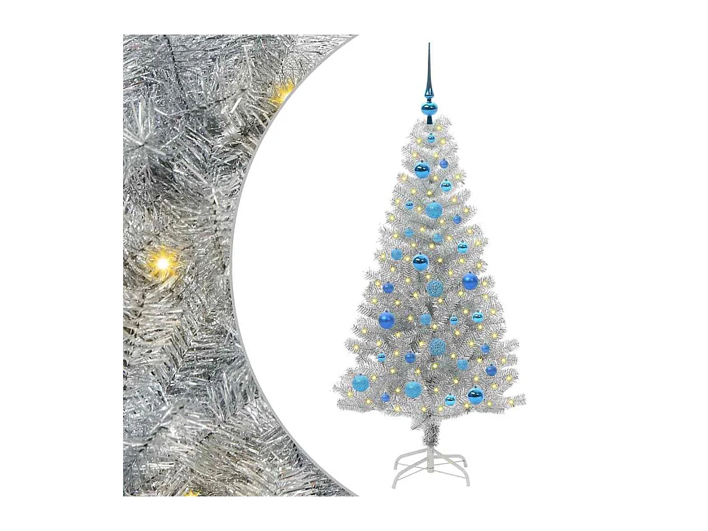 Sapin de Noël avec 150 LED avec support Argent 150 cm PET
