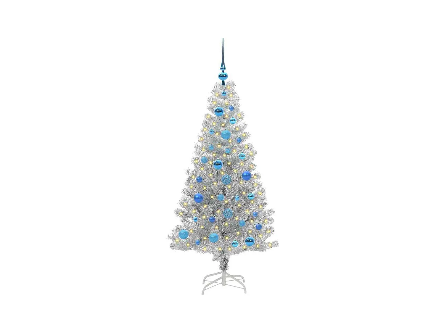 Sapin de Noël avec 150 LED avec support Argent 150 cm PET