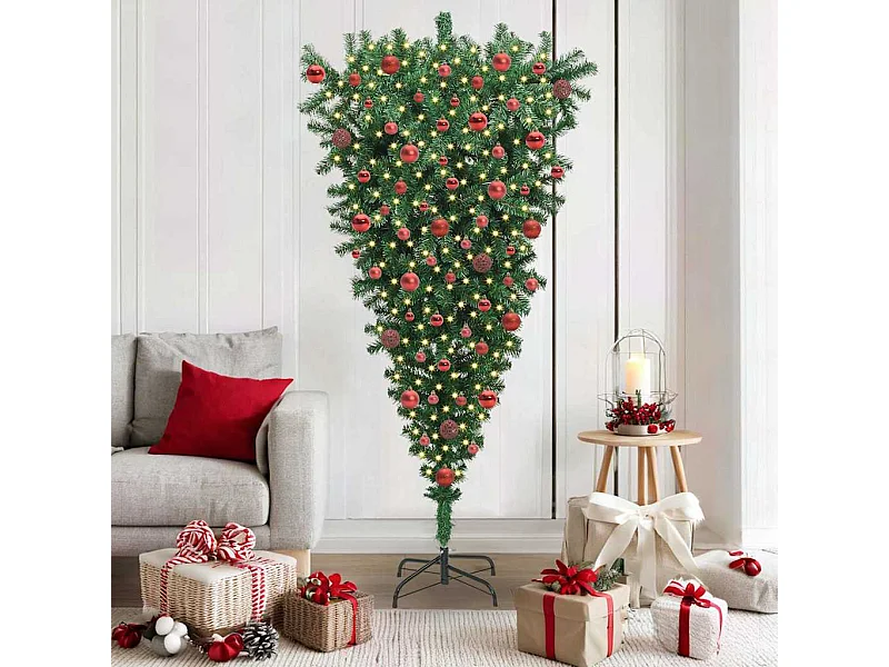 Upside-down Kunst Kerstboom met Ballen Set Groen 180 cm PVC