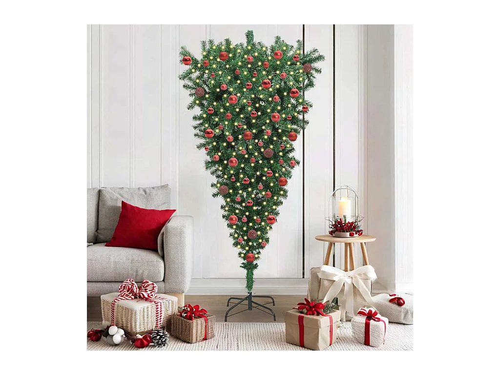 Árbol de Navidad artificial preiluminado al revés con juego de bolas