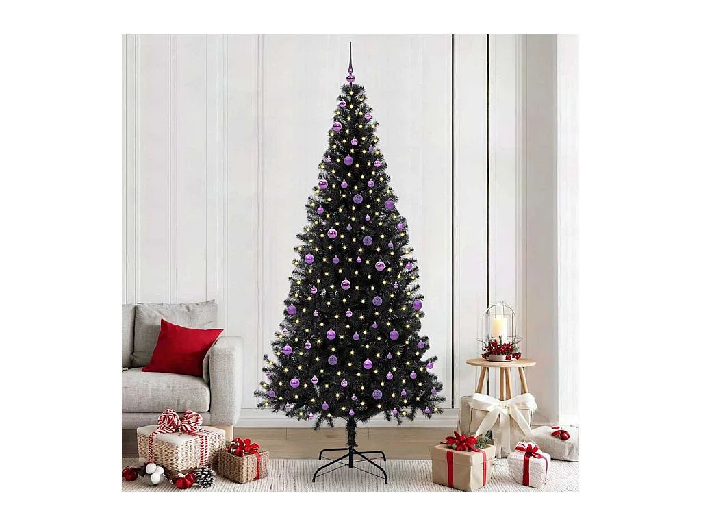 Sapin de Noël avec 300 LED avec support Noir 240 cm PVC