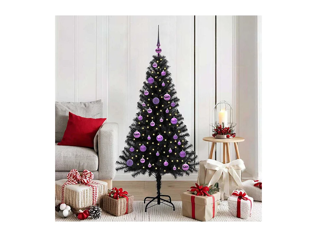 Sapin de Noël avec 150 LED avec support Noir 150 cm PVC