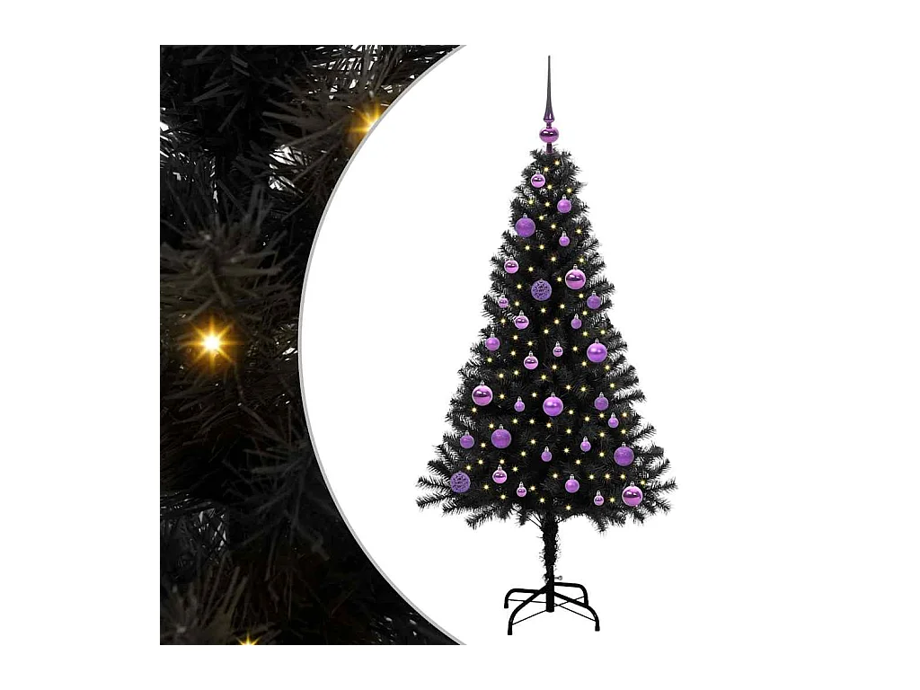 Sapin de Noël avec 150 LED avec support Noir 150 cm PVC