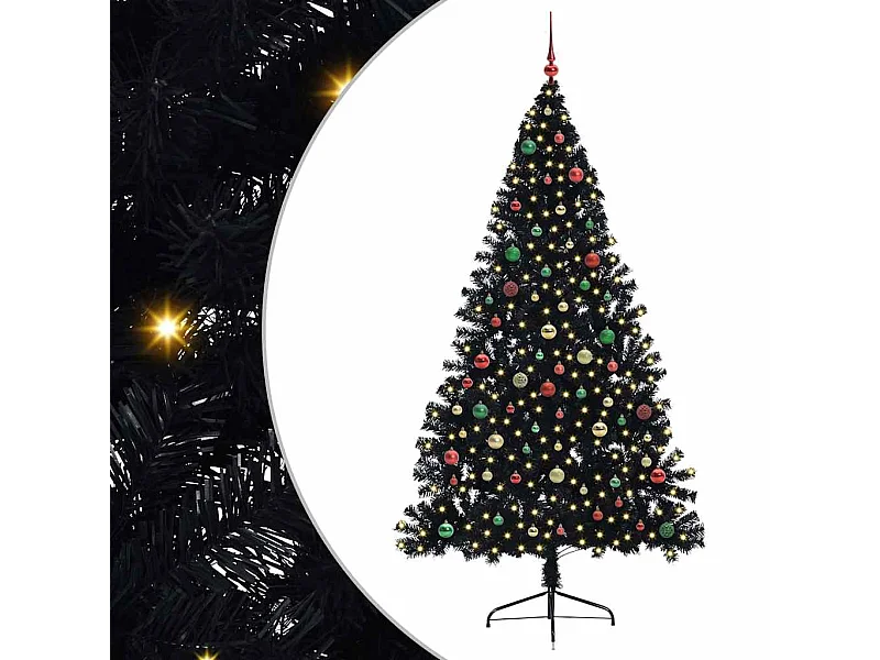 Sapin de Noël artificiel pré-éclairé Noir 210 cm PVC