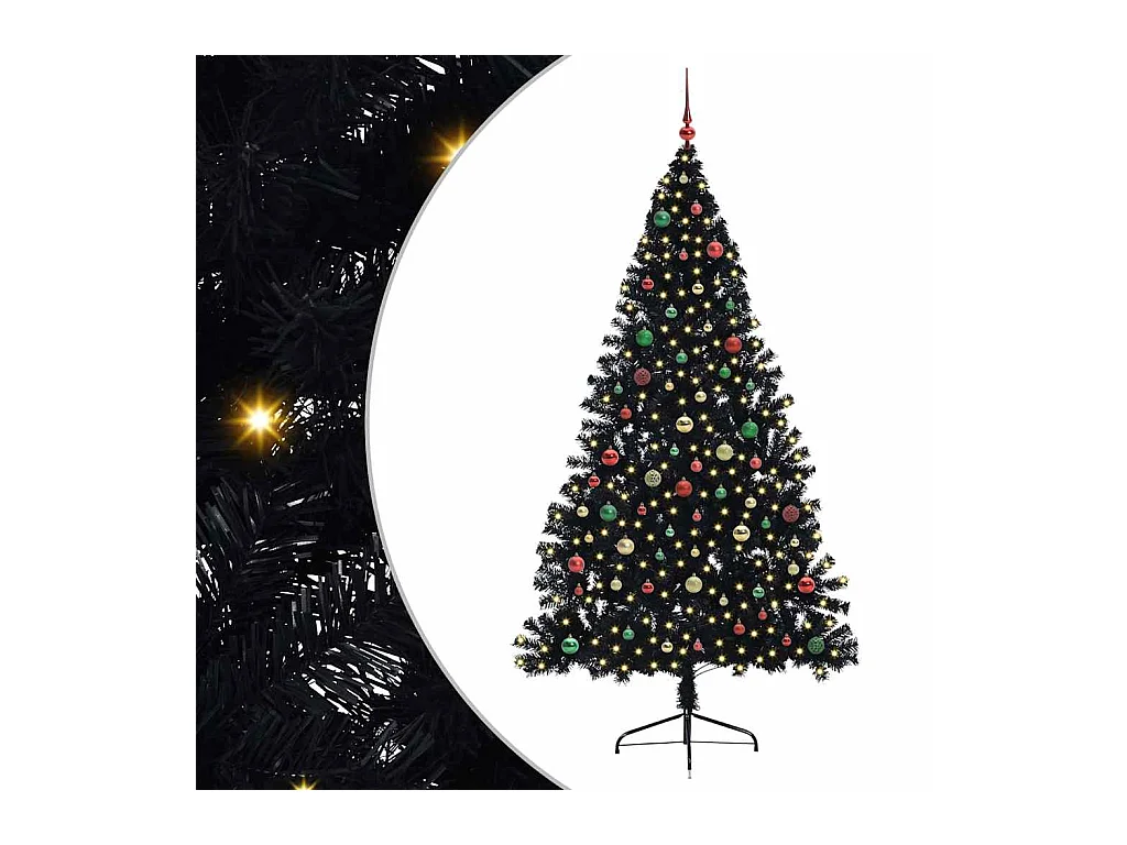 Sapin de Noël artificiel pré-éclairé Noir 210 cm PVC