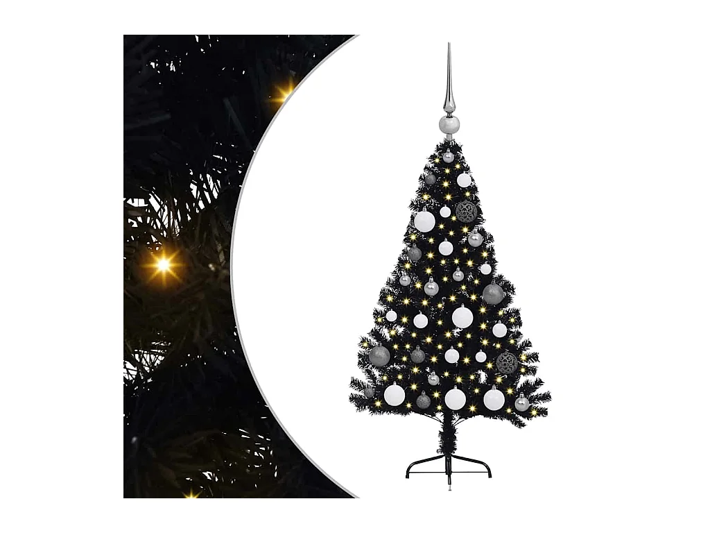 Árbol de Navidad Artificial Preiluminado Negro 120 cm PVC