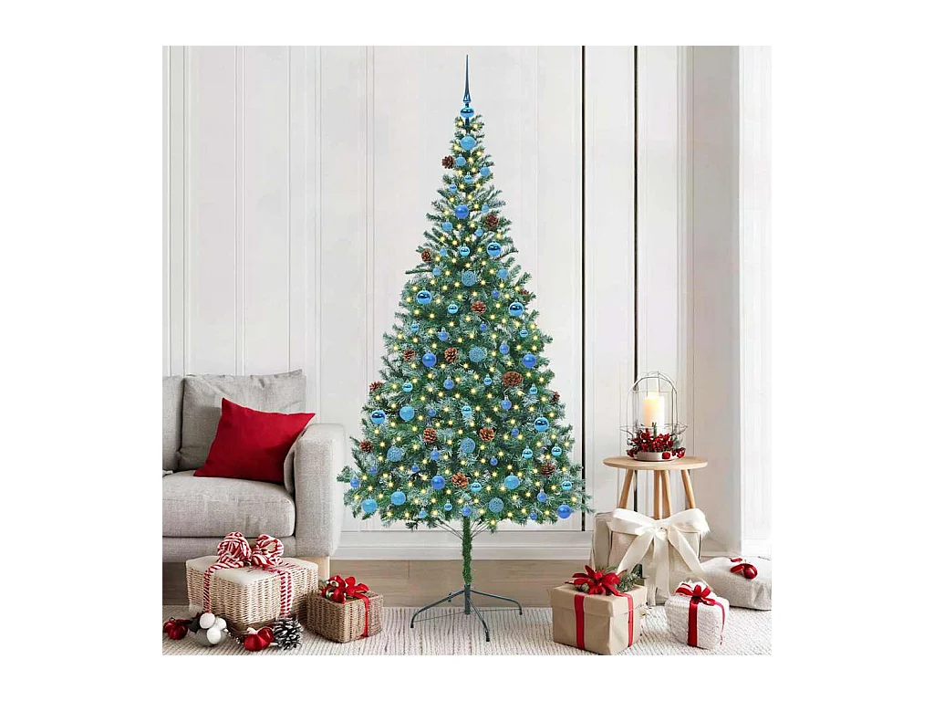 Sapin de Noël artificiel avec 300 LED Vert 210 cm PVC et Acier