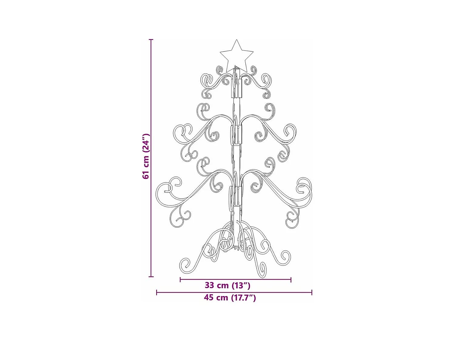 Árvore de Natal de metal Preto 60 cm Aço com Revestimento em Pó