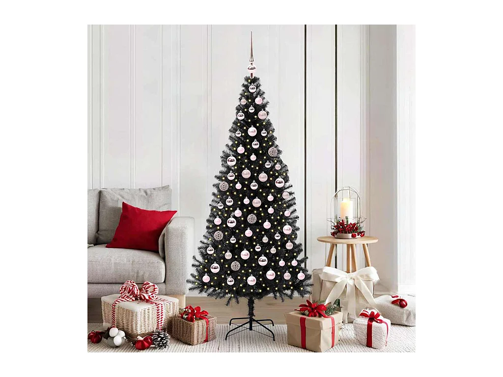 Sapin de Noël avec 300 LED avec support Noir 180 cm PVC