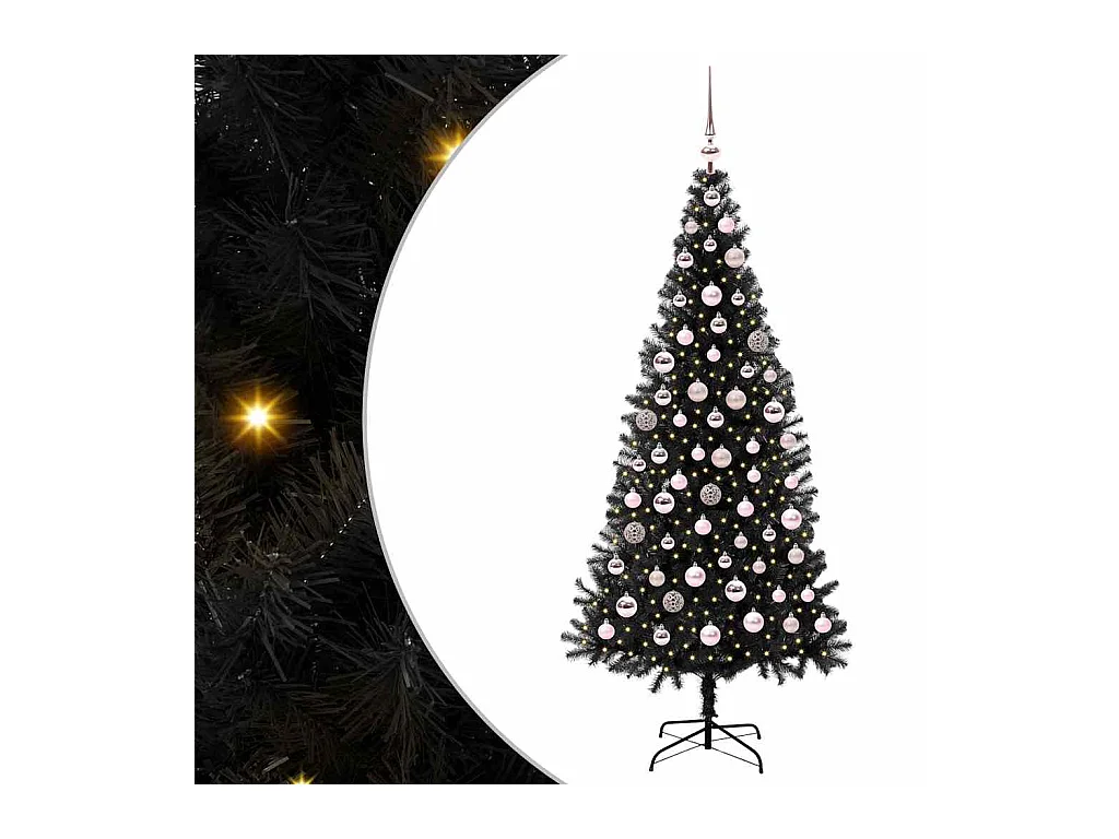 Sapin de Noël avec 300 LED avec support Noir 180 cm PVC