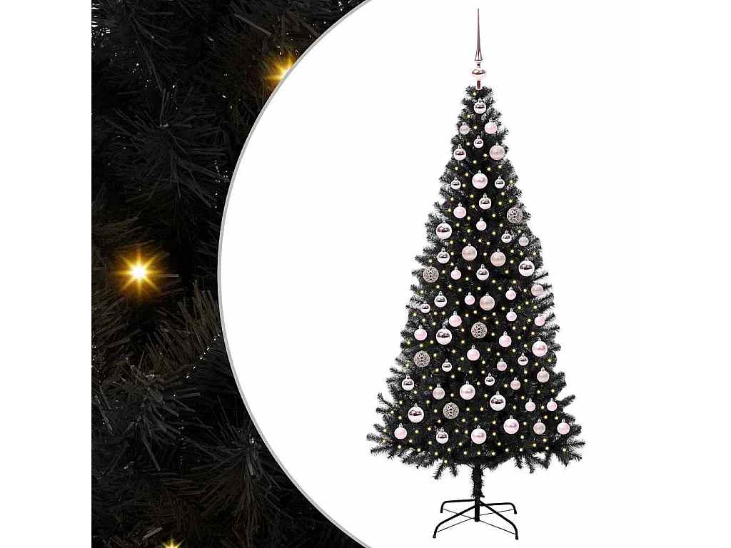 Sapin de Noël avec 300 LED avec support Noir 180 cm PVC