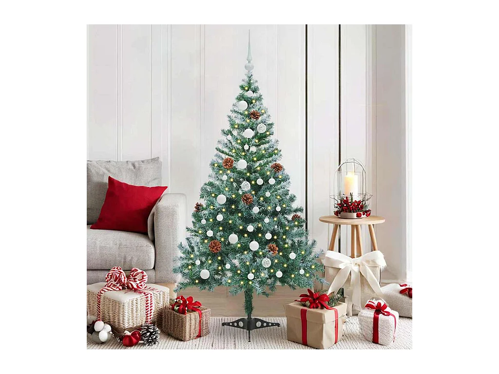 Sapin de Noël artificiel avec 150 LED Vert 150 cm PVC et Acier