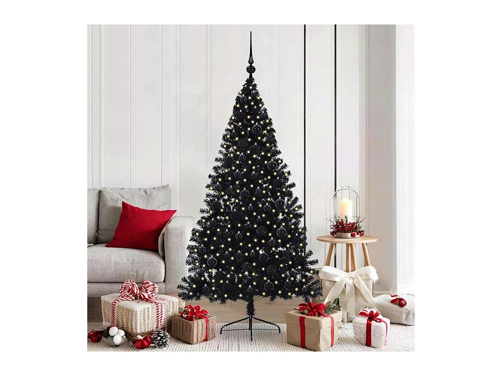 Sapin de Noël artificiel pré-éclairé Noir 180 cm PVC