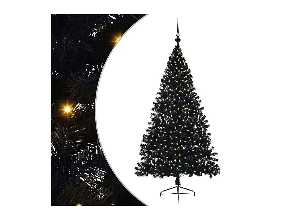 Sapin de Noël artificiel pré-éclairé Noir 180 cm PVC