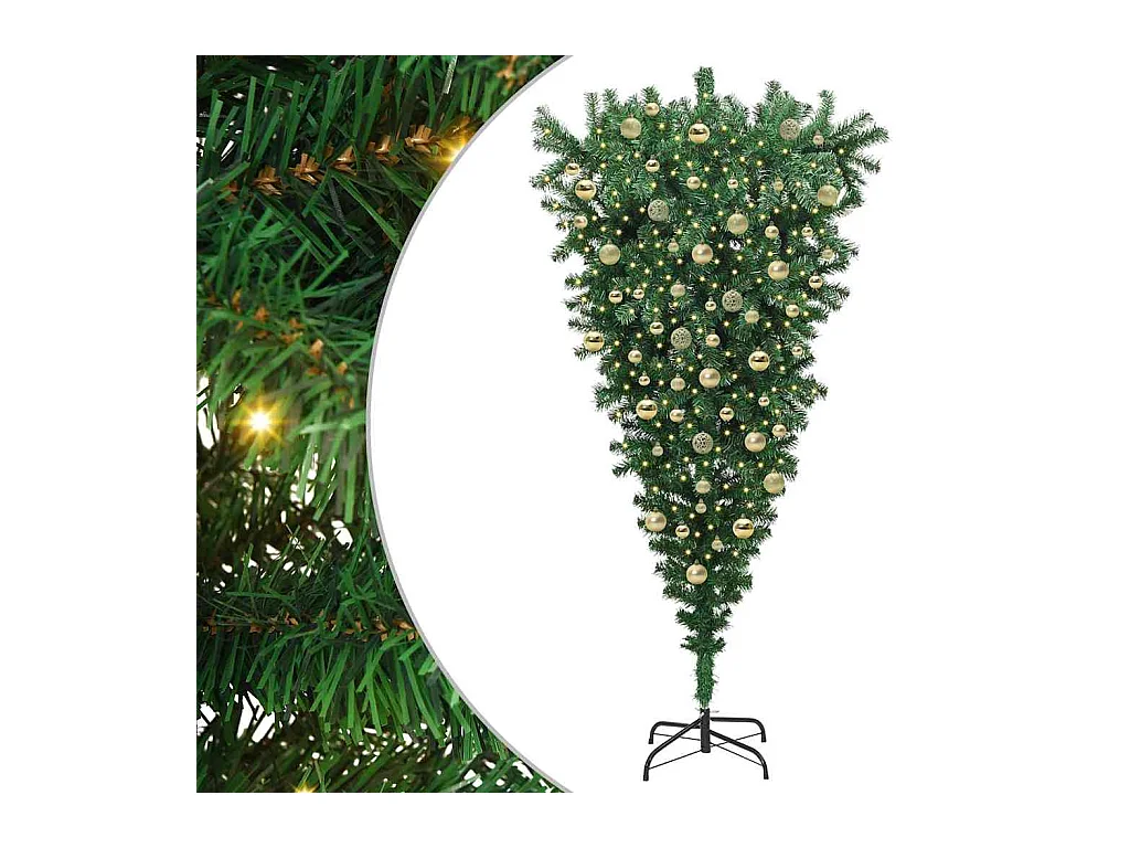 Sapin de Noël artificiel pré-éclairé à l'envers avec ensemble de boules