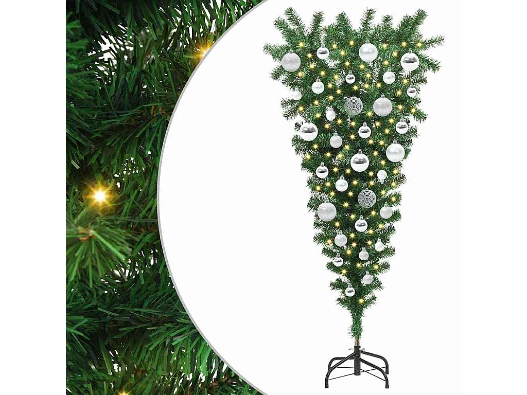 Ondersteboven Kunstkerstboom met Ballenset Groen 120 cm PVC