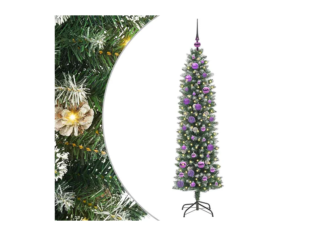 Kunstmatige slanke kerstboom met 150 LED Groen en wit 150 cm