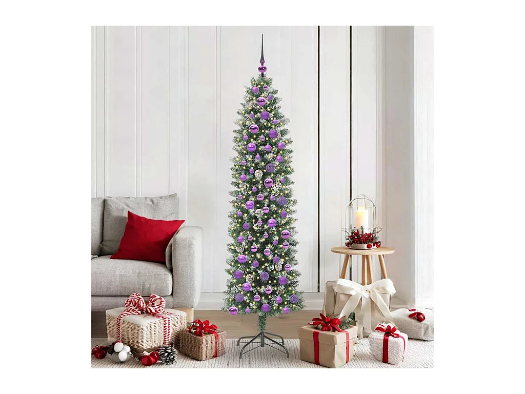 Arbre de Noël artificiel slim avec 300 LED Vert et blanc 180 cm