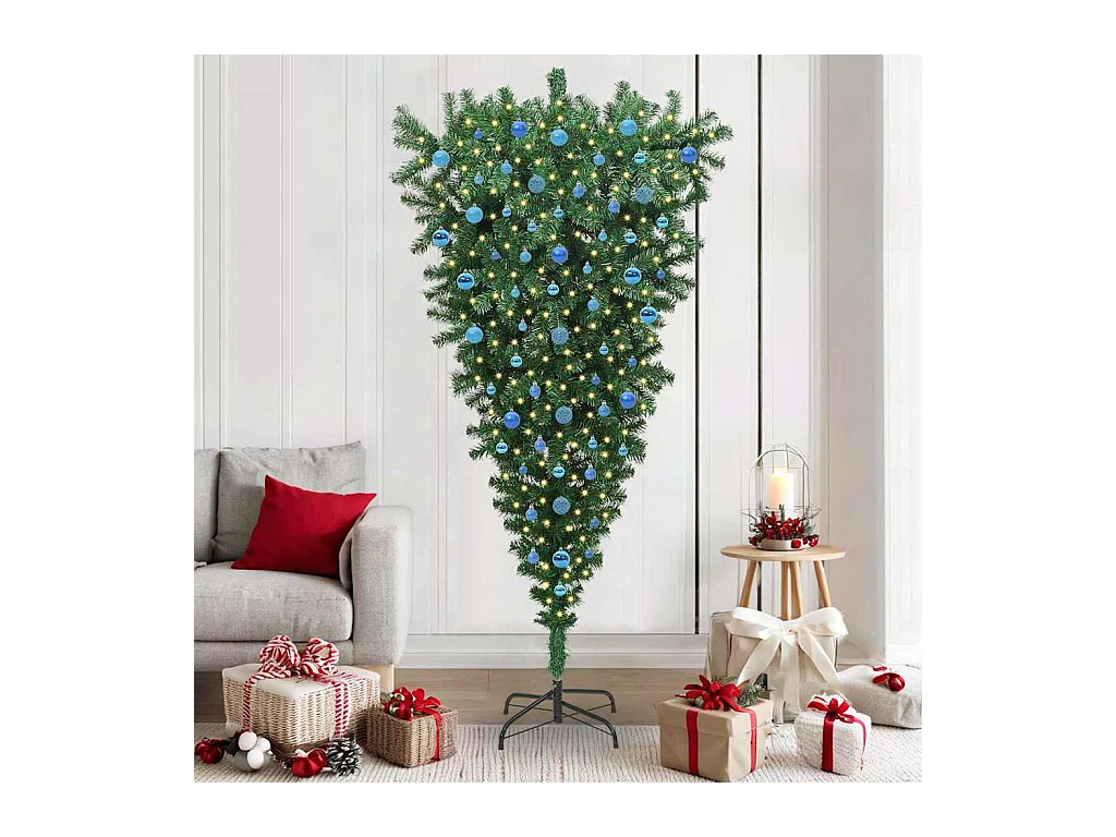 Arbre de Noël artificiel pré-éclairé à l'envers avec ensemble de boules