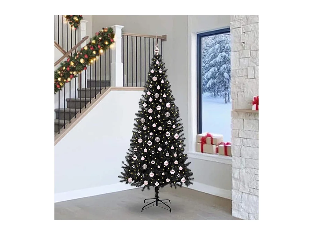 Sapin de Noël avec 300 LED avec support Noir 240 cm PVC