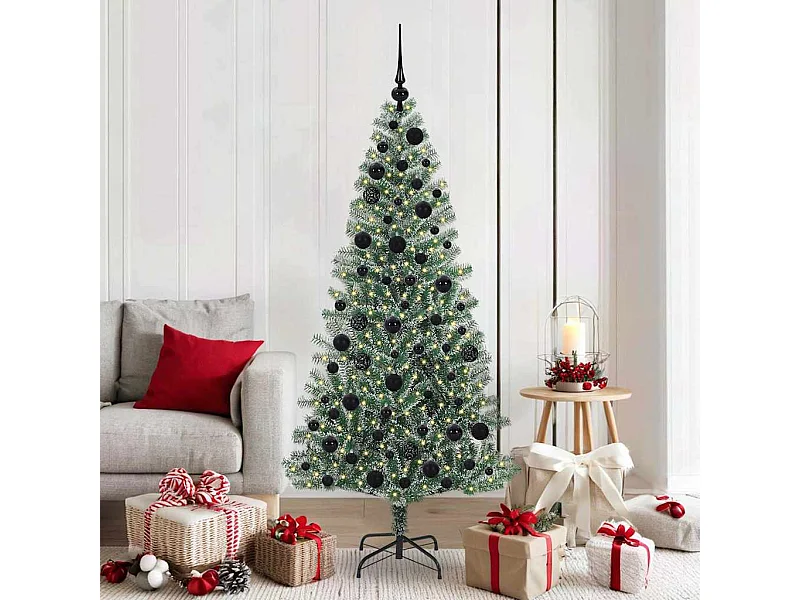 Árbol de Navidad Artificial Nevado con Luz LED Verde y 180 cm