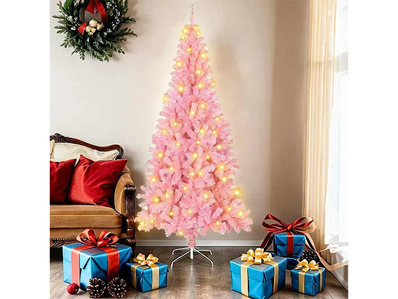 Kunstkerstbomen met LED -striplichten Roze 180 cm PVC