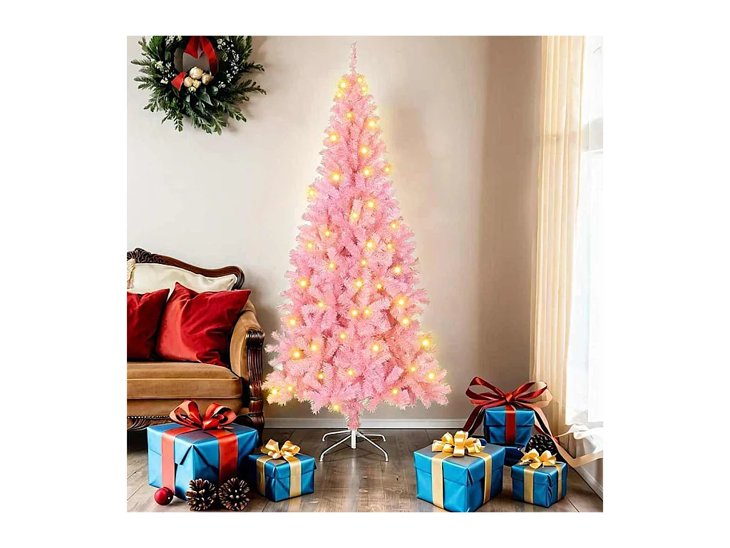 Sapin de Noël avec 300 LED avec support Rose 180 cm PVC