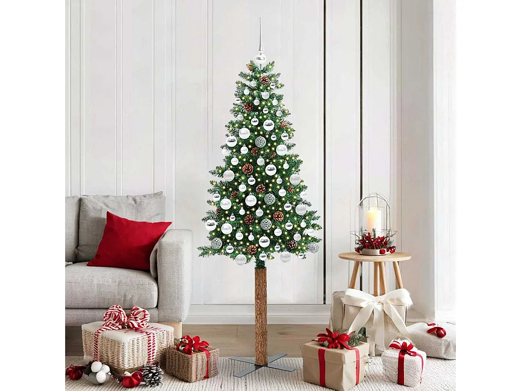 Slanke Kerstboom Groen 180 cm PVC en massief dennenhout