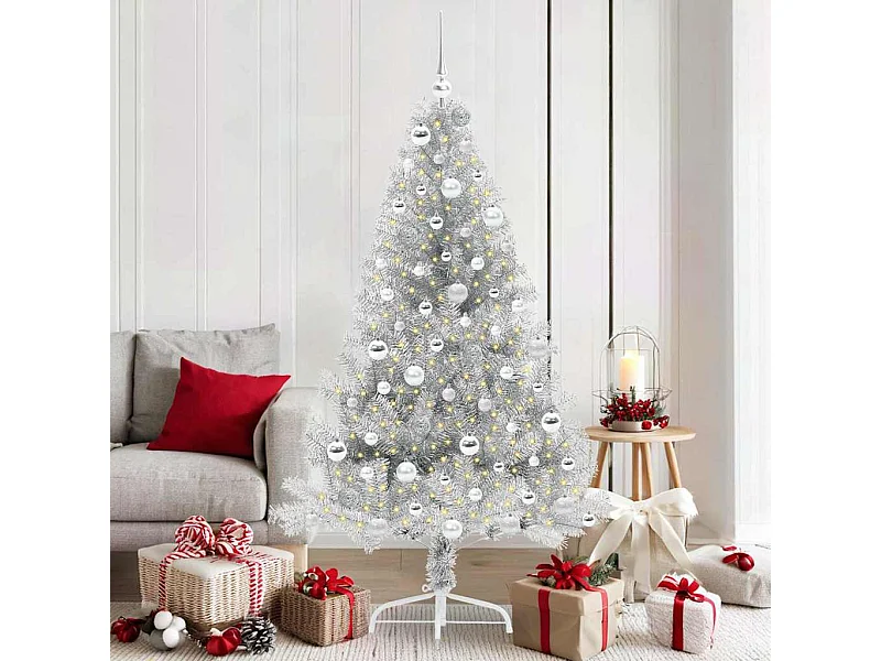 Árbol de Navidad Artificial Preiluminado Plateado 180 cm PET