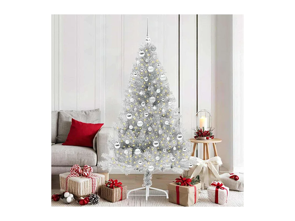 Sapin de Noël artificiel pré-éclairé Argent 180 cm PET