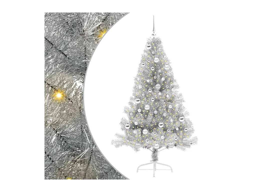 Sapin de Noël artificiel pré-éclairé Argent 180 cm PET