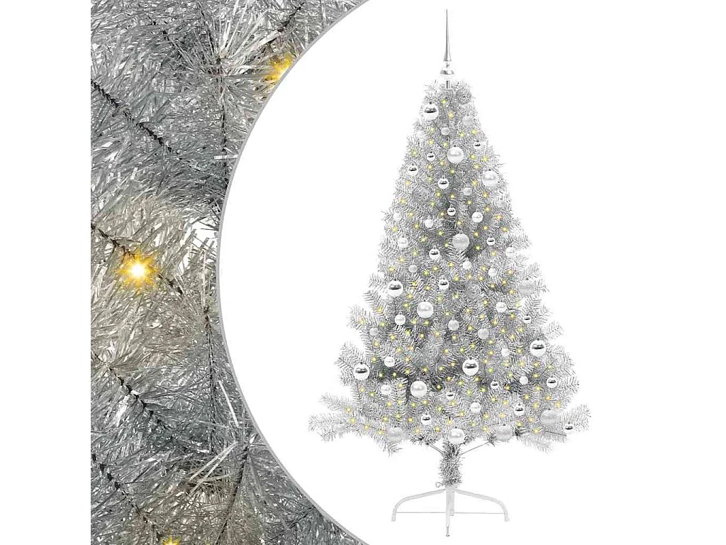 Sapin de Noël artificiel pré-éclairé Argent 180 cm PET