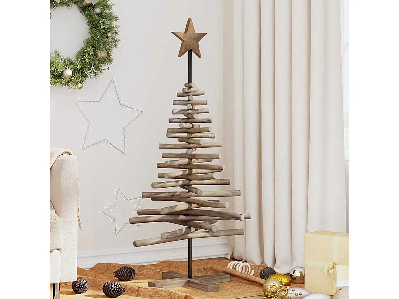 Sapin de Noël avec support Marron 120 cm Bois de teck solide