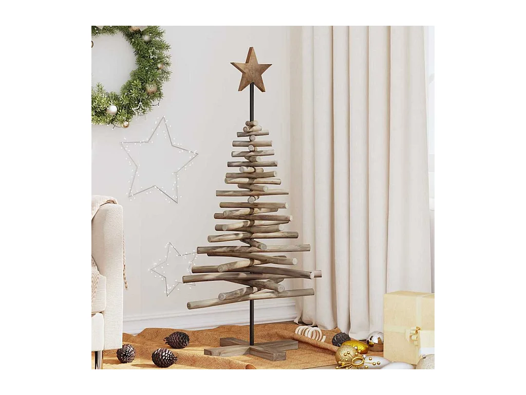 Sapin de Noël avec support Marron 120 cm Bois de teck solide