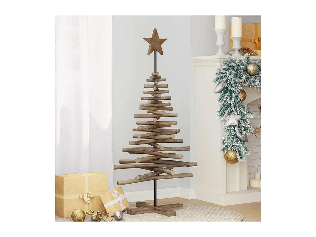 Sapin de Noël avec support Marron 120 cm Bois de teck solide