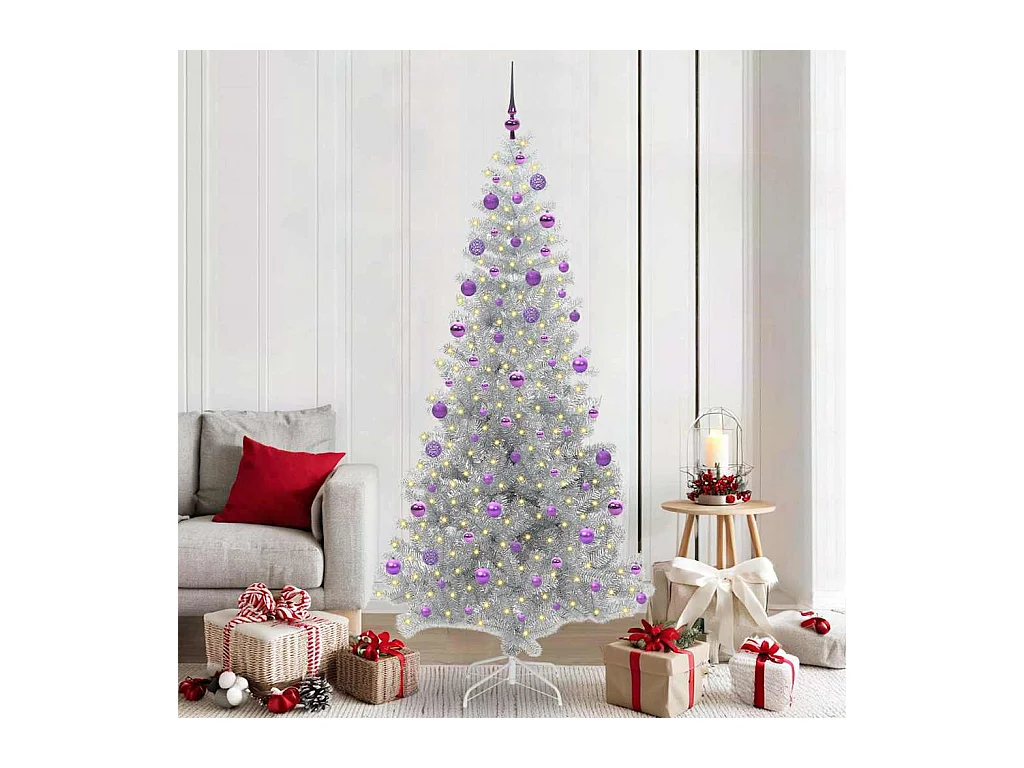 Árbol de Navidad con 300 LED con soporte Plateado 210 cm PET