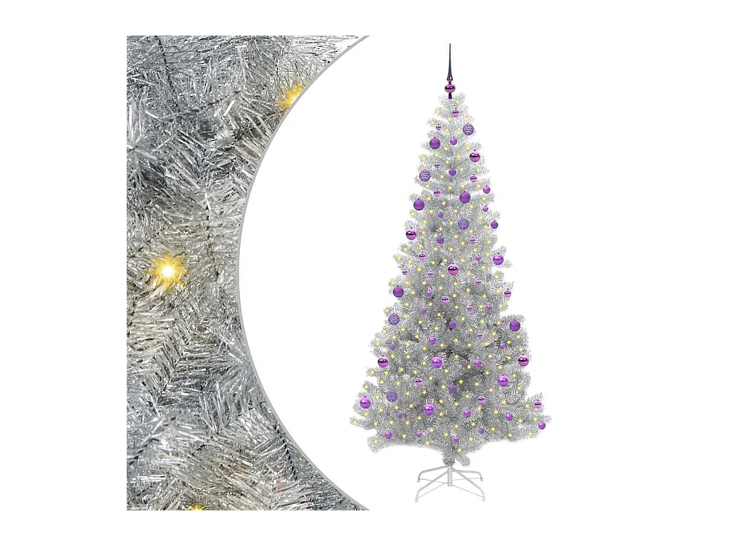 Árbol de Navidad con 300 LED con soporte Plateado 210 cm PET