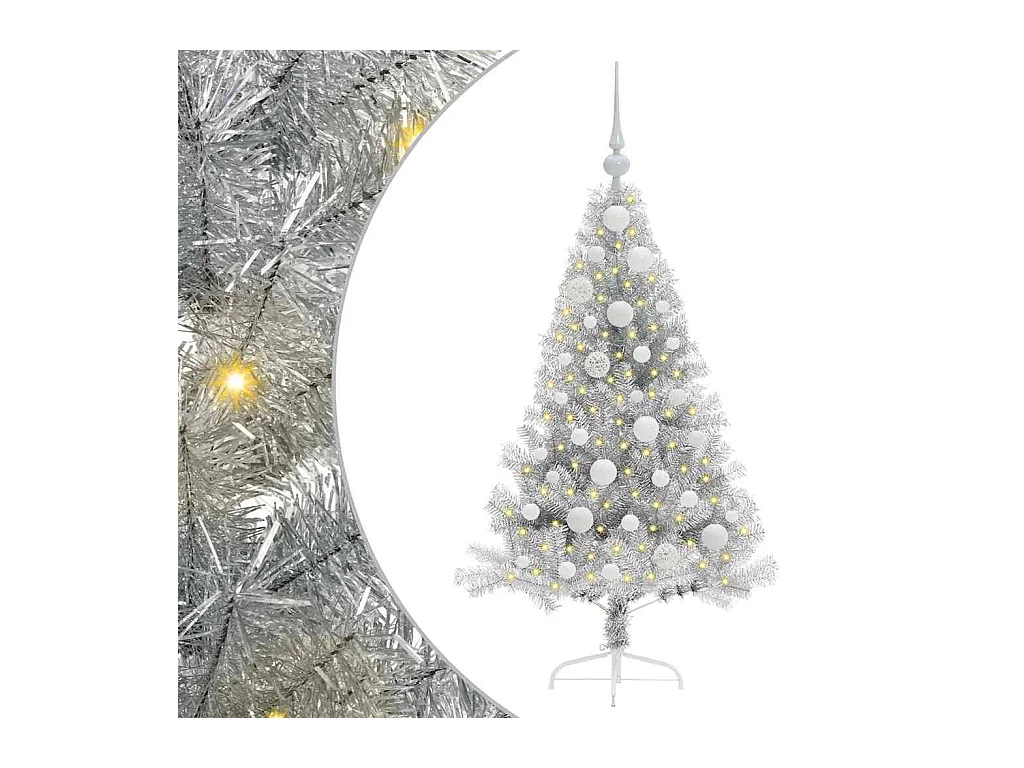 Árbol de Navidad Artificial Preiluminado Plateado 120 cm PET