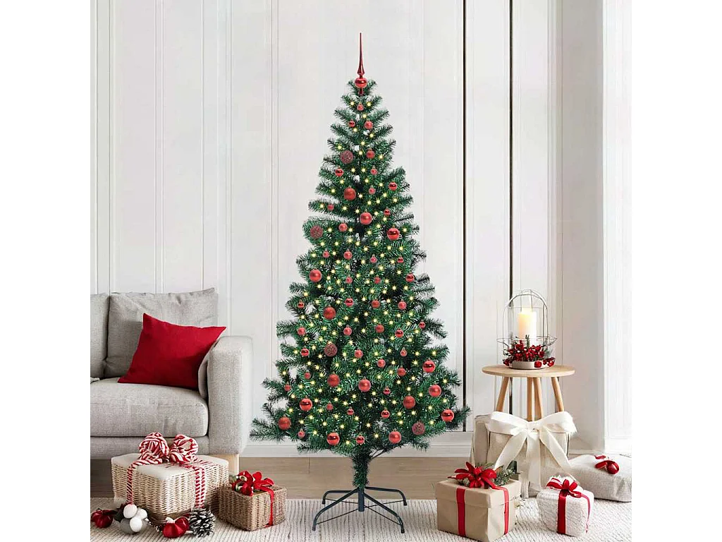 Sapin de Noël artificiel pré-éclairé Vert 210 cm PVC et métal