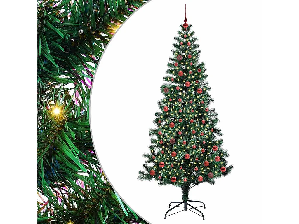Sapin de Noël artificiel pré-éclairé Vert 210 cm PVC et métal