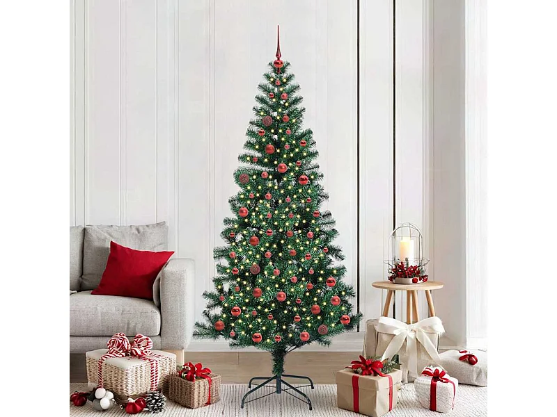 Sapin de Noël artificiel pré-éclairé Vert 210 cm PVC et métal