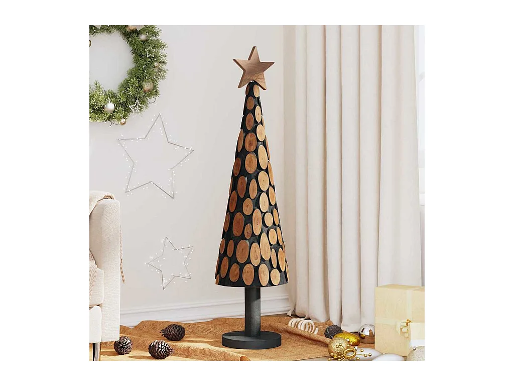 Sapin de Noël avec support Marron 120 cm Bois de teck solide