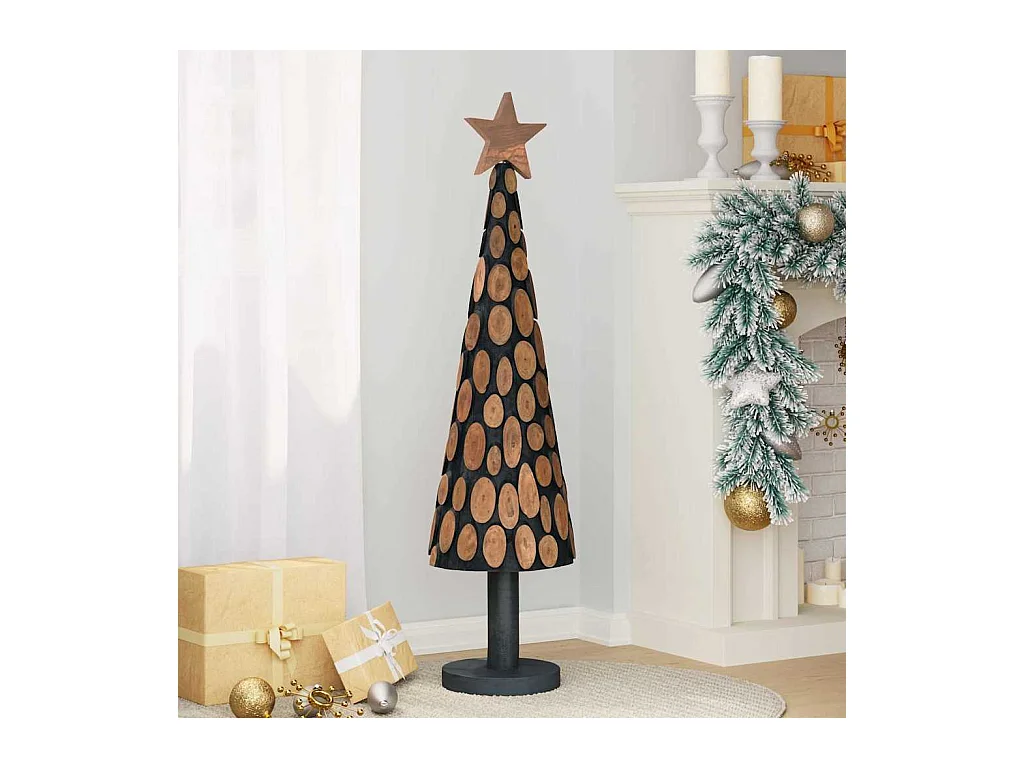 Sapin de Noël avec support Marron 120 cm Bois de teck solide