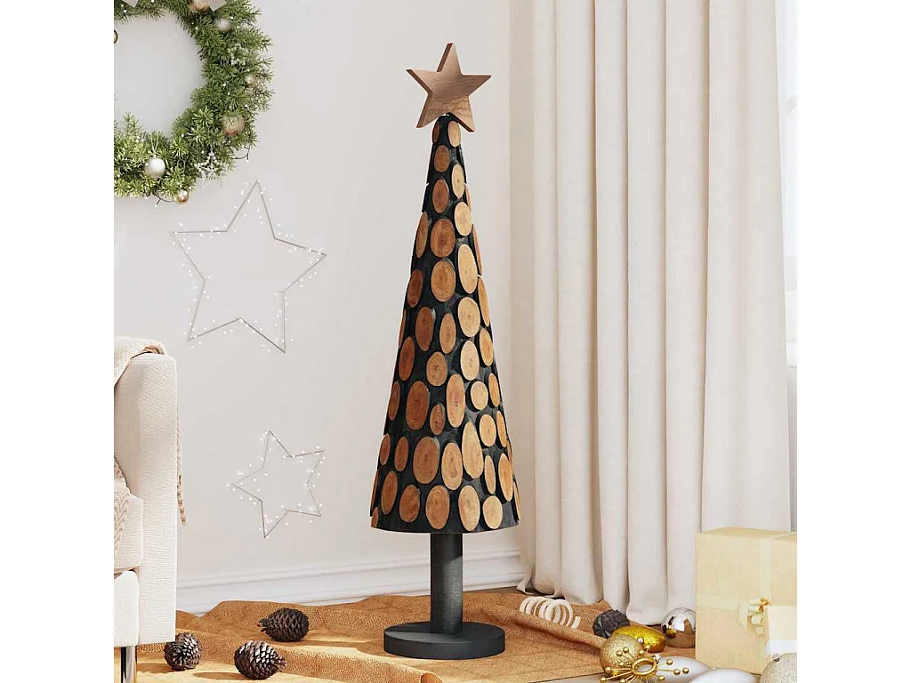Sapin de Noël avec support Marron 120 cm Bois de teck solide