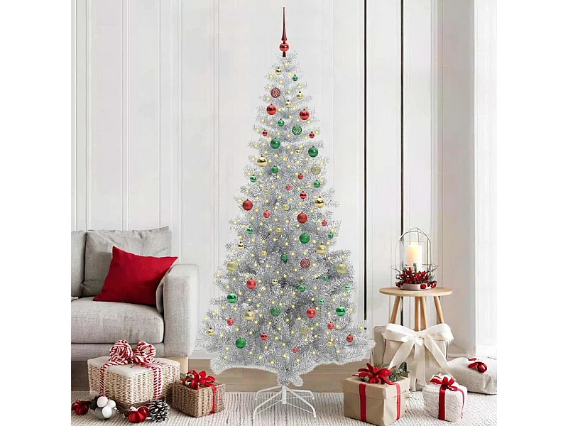 Árbol de Navidad con 300 LED con soporte Plateado 210 cm PET
