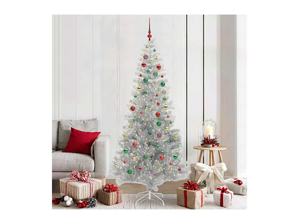 Árbol de Navidad con 300 LED con soporte Plateado 210 cm PET
