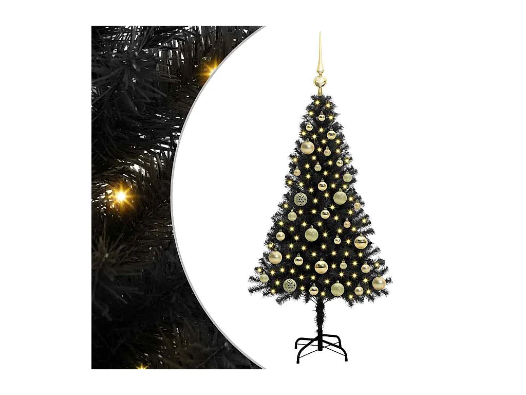 Árvore de Natal com 150 LEDs com suporte Preto 120 cm PVC